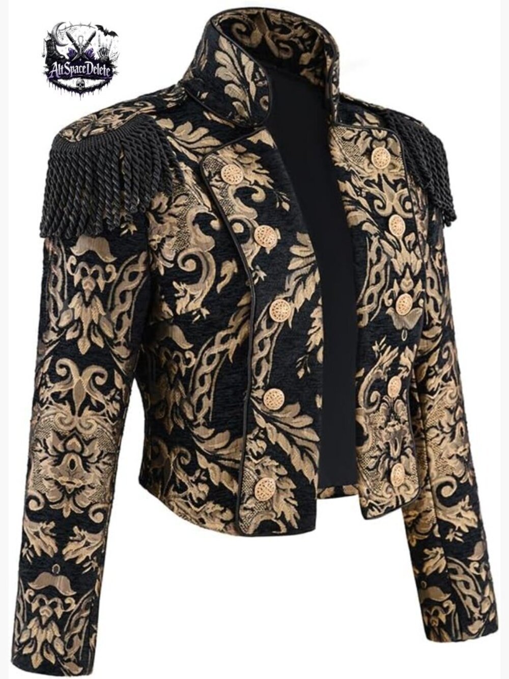 Gothic Steampunk Stand Collar Cropped Jacket with Shoulder Epaulettes